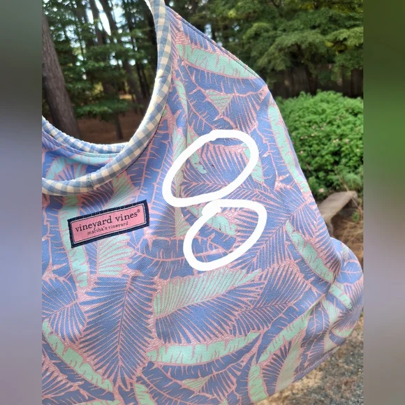 Vineyard Vines Martha's Vineyard Island Palm Tree Print Pink/Purple/ Tote Bag - Picture 8 of 12